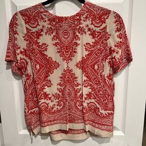 Madewell Red Paisley Short Sleeve Tee on Cream